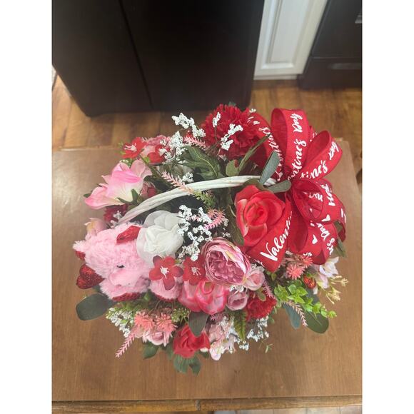 Valentines Day Floral Centerpiece Handcrafted Home Decor, Gift Basket - Picture 8 of 9